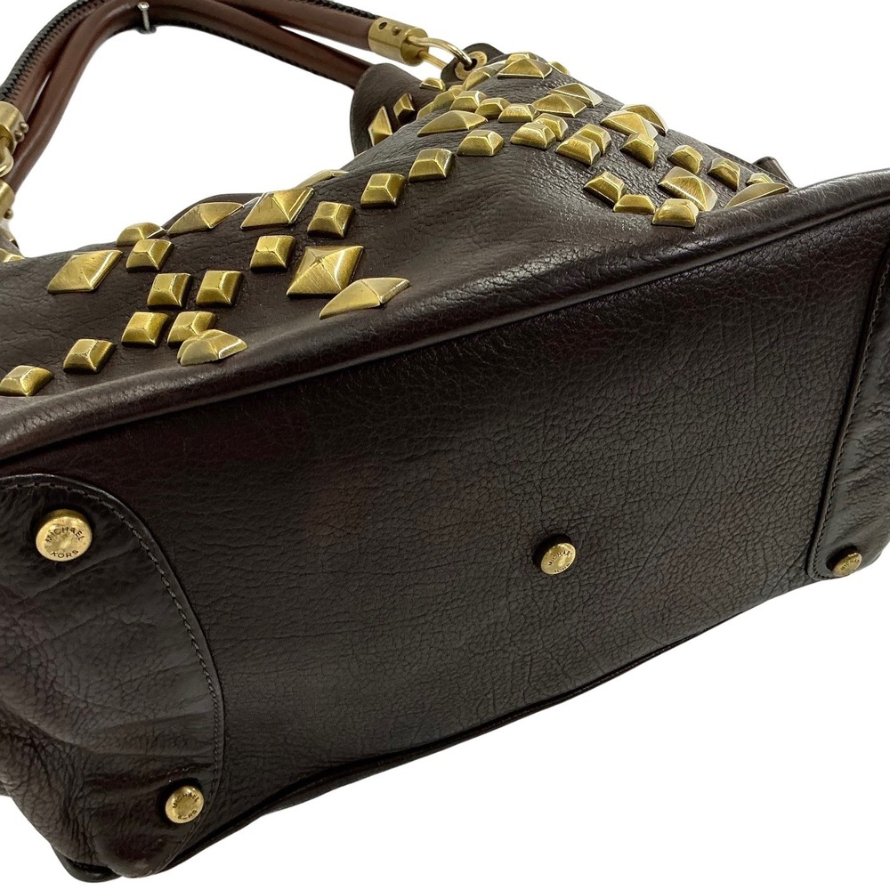 VTG Michael Kors Studded Leather Hobo Dark Brown Bag Gold Hardware Italy Made‎ - Picture 9 of 16